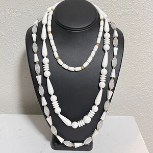 Vintage Necklace Set Napier & Unsigned White Beaded Layering Gold Tone Accents